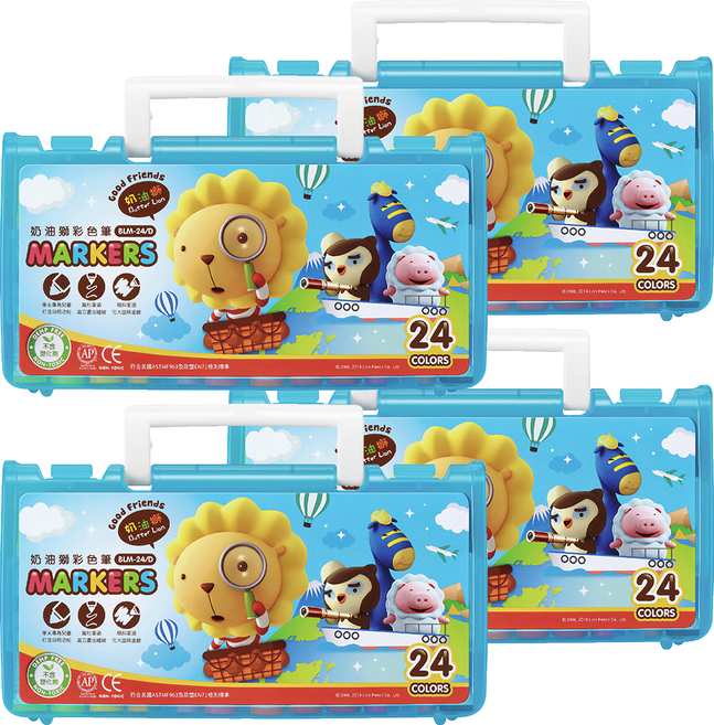 SIMBALION 雄獅 BLM 透明盒彩色筆 藍, 24色, 4盒