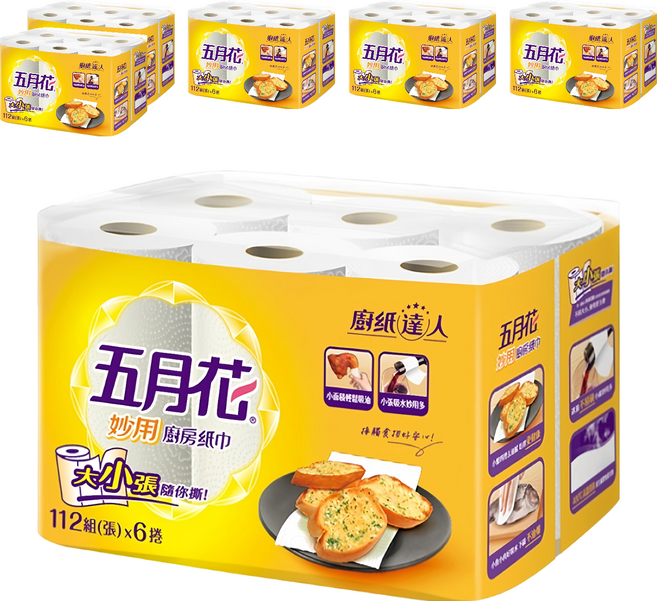 五月花 妙用廚房紙巾 112張, 6捲, 6袋