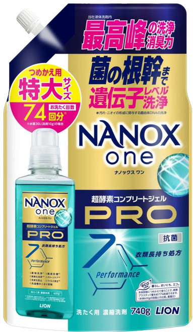 LION 獅王 NANOX one PRO超濃縮抗菌洗衣精 補充包 加強去漬, 740g, 1包