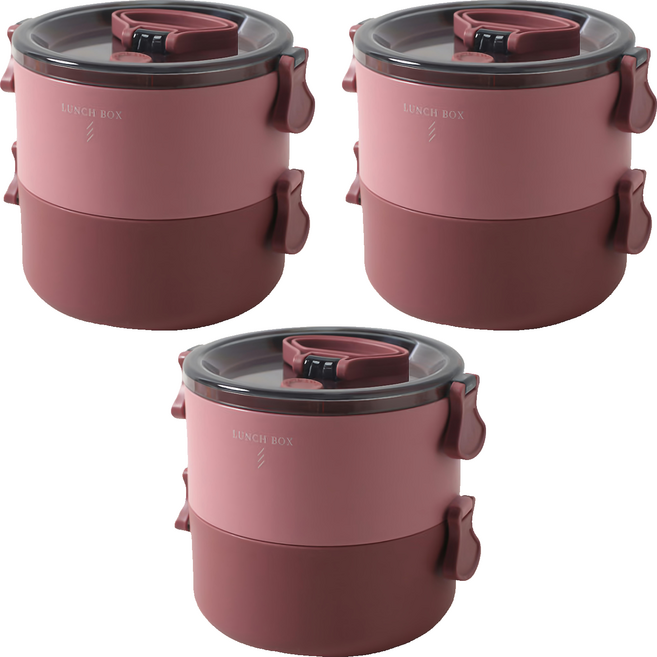 Jasmine’s Kitchen 小茉廚房 可微波 圓形雙層便當盒 磚紅色 1.6L, 2個容器 + 蓋子, 3組