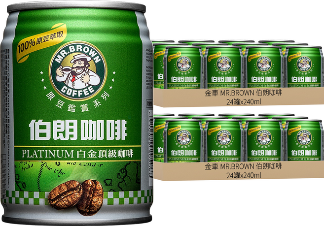 金車 MR.BROWN 伯朗咖啡 原豆鑑賞系列 Platinum 白金頂級咖啡, 240ml, 48罐