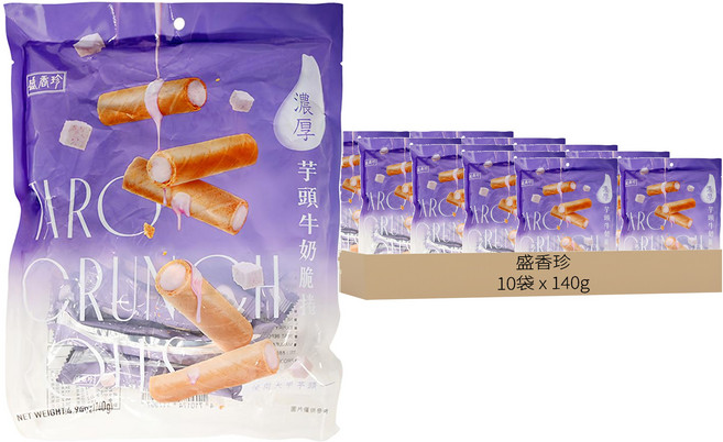盛香珍 濃厚芋頭牛奶脆捲, 140g, 10袋