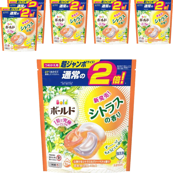 Bold 日本原裝進口 4in1 超強洗淨4D洗衣膠囊補充裝 柑橘馬鞭草, 22顆, 6袋