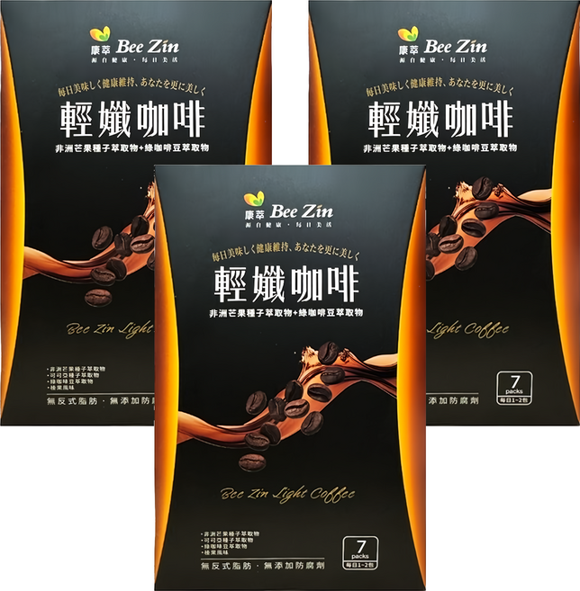 Bee Zin 康萃 美活非洲芒果咖啡 含非洲芒果種子萃取+綠咖啡豆萃取物, 12g, 7包, 3盒