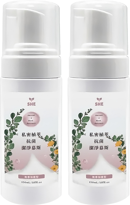 SHE 私密植萃抗菌潔淨慕斯 無香加護型 150ml, 2瓶