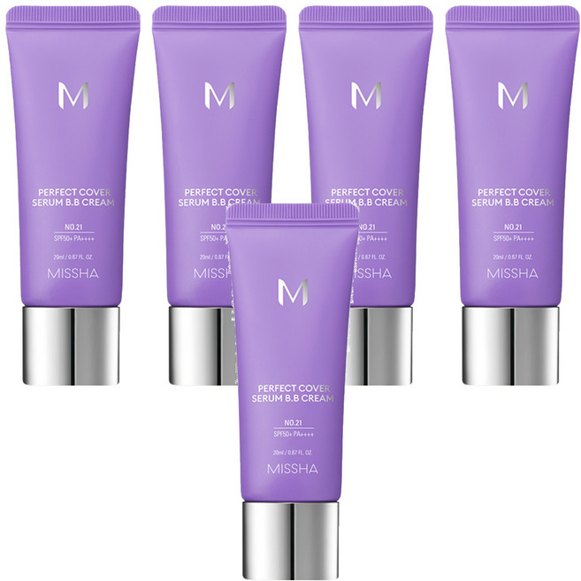 MISSHA 台灣公司貨 完美遮瑕BB霜 SPF50+ PA++++, No.21白皙色, 20ml, 5條