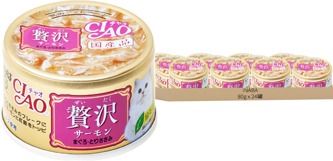 INABA CIAO 啾嚕 奢華系列 豪華罐 A-143, 80g, 24罐, 鮭魚+鮪魚+雞肉