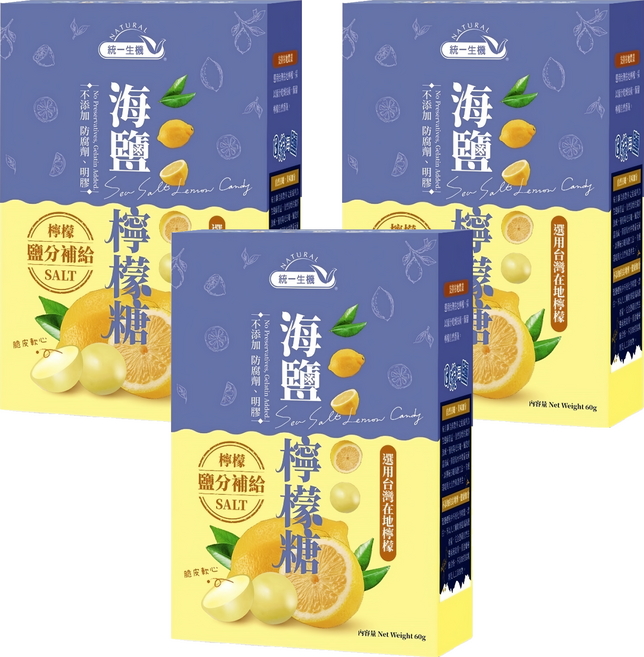 統一生機 海鹽檸檬糖, 60g, 3個