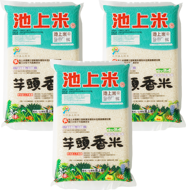 池上多力米 芋香米, 2.2kg, 3袋, CNS二等白米