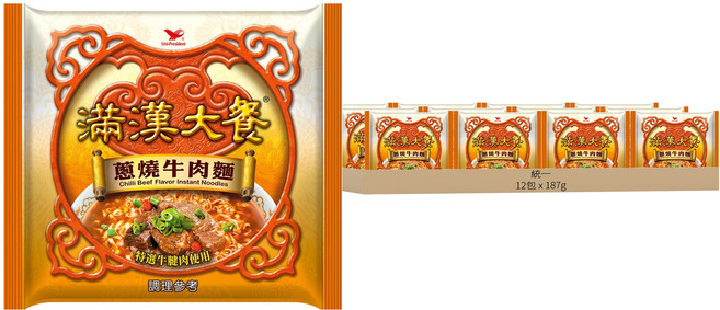 統一 滿漢大餐 蔥燒牛肉麵 187g, 12包
