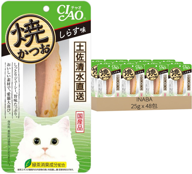 INABA CIAO 啾嚕 本鰹燒魚柳條, 吻仔魚風味, 25g, 48包