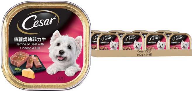 Cesar 西莎 風味餐盒 狗罐頭, 蒔蘿焗烤菲力牛, 100g, 24罐
