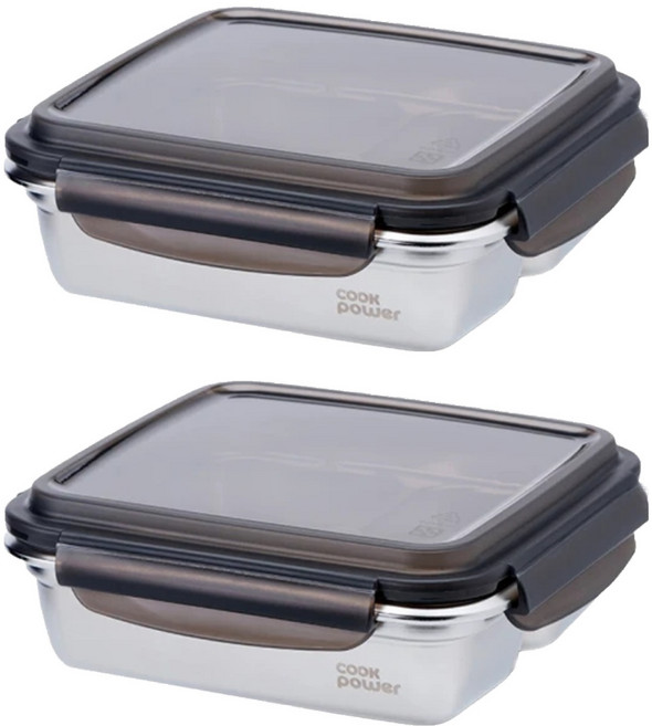 cook power 鍋寶 可微波不鏽鋼三格保鮮盒 BVS-B07D 1.2L, 容器 + 蓋子, 2個