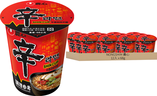 NONGSHIM 農心 辛拉麵 辛香菇味 杯麵 68g, 12入