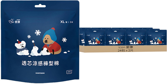 icon 愛康 透芯涼感褲型棉 Dinotaeng 特別款, XL(90~115cm), 2片, 24包
