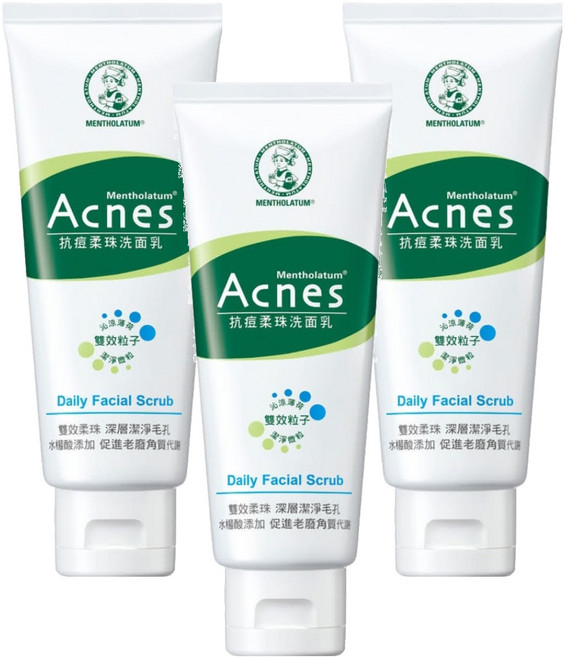 MENTHOLATUM 曼秀雷敦 台灣公司貨 Acnes 抗痘柔珠洗面乳, 3條, 100g