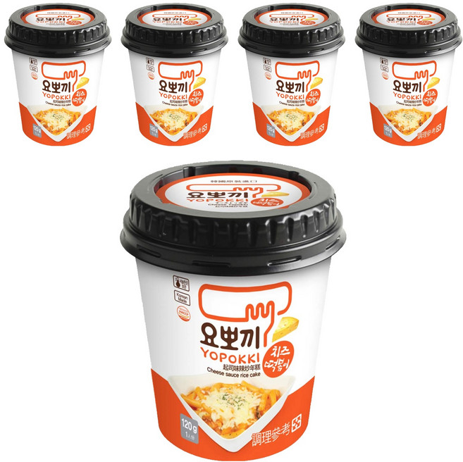 YOPOKKI 辣炒年糕即食杯 韓國原裝進口 微波加熱 濃濃起司味, 120g, 5個