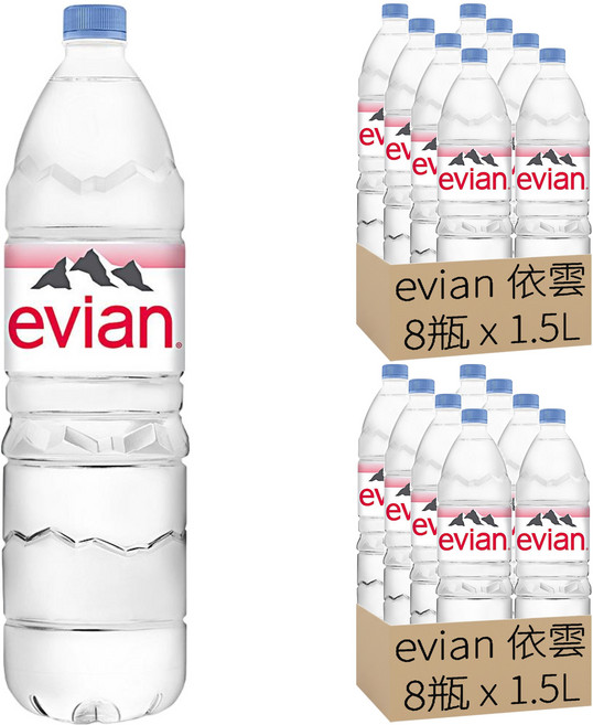 evian 依雲 台灣公司貨 天然礦泉水, 1.5L, 16瓶