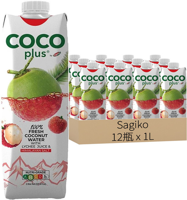 Sagiko Cocoplus 椰子水 鹹荔枝味, 1L, 12瓶