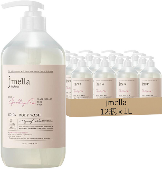jmella 法式漫舞香水沐浴乳 No.05 Sparkling Rose, 1L, 12瓶