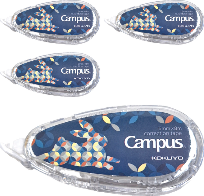 KOKUYO 國譽 Campus 象牙白修正帶 5mm x 8m, 和風兔 藍色, 4個