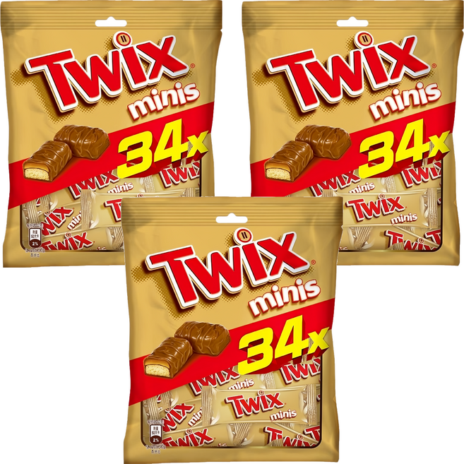 Twix 特趣 迷你焦糖夾心巧克力樂享包 酥脆餅乾 濃郁焦糖 香濃牛奶巧克力, 340g, 3袋