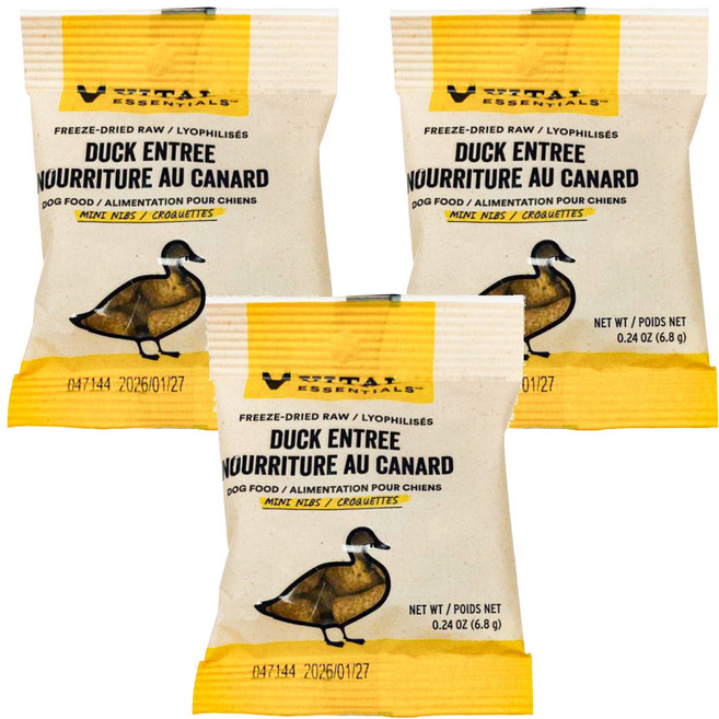 VITAL ESSENTIALS VE唯一 凍乾鮮肉犬用生食餐 試吃包 0.24oz, 鴨肉小顆粒, 6.8g, 3包