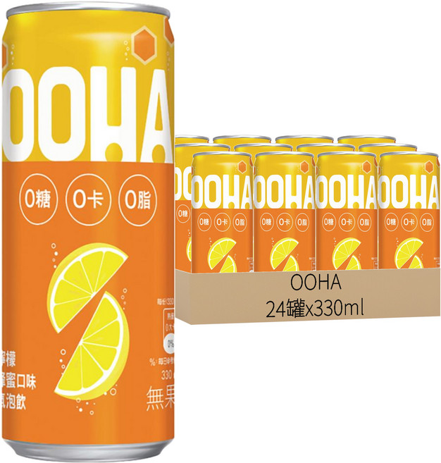 OOHA 氣泡飲 檸檬蜂蜜, 330ml, 24罐