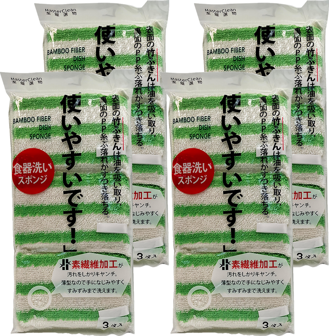 潔屋選物 日式竹纖維清潔棉3入, 綠色 + 白色, 3個, 4包