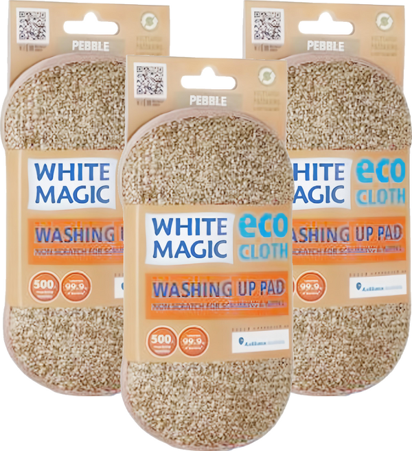 White Magic 超細纖維海綿菜瓜布 PEBBLE 鵝卵灰, 3個, 1入