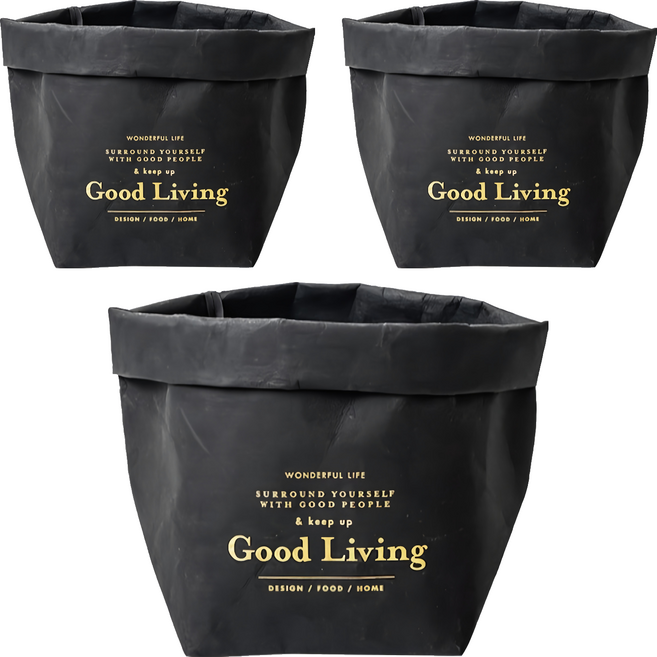 小麥購物 北歐可水洗牛皮紙袋 L2077, 黑色, 3個