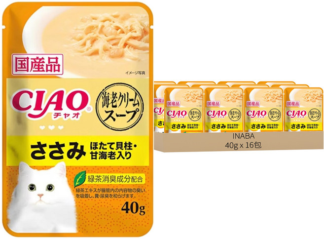 INABA CIAO 貓 餐包, 雞肉 + 干貝 + 甜蝦, 40g, 16包