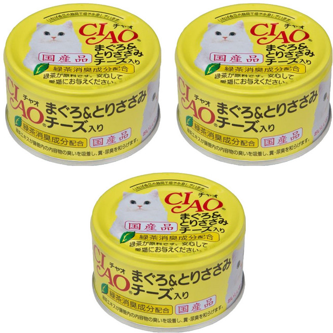 INABA CIAO 啾嚕 旨定貓罐, 鮪魚 + 雞肉 + 起司, 85g, 3罐