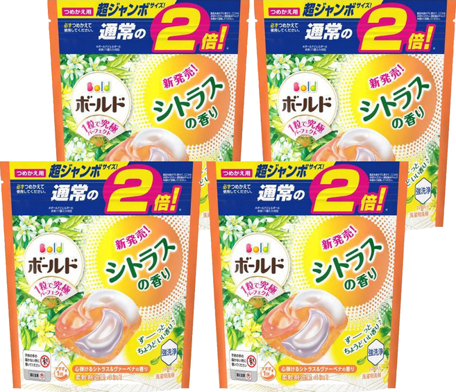 Bold 日本原裝進口 4in1 超強洗淨4D洗衣膠囊補充裝 柑橘馬鞭草, 22顆, 4袋