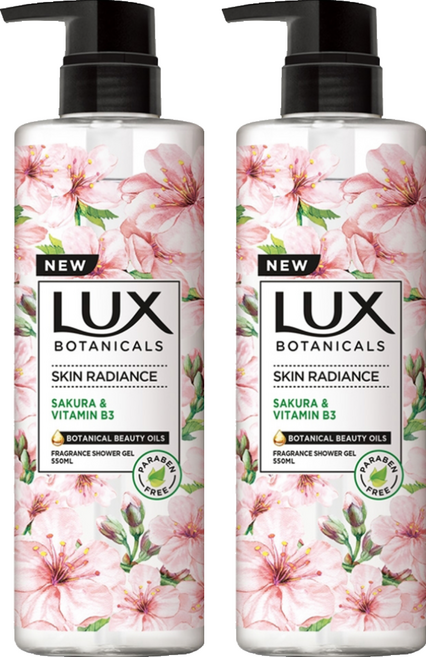 LUX 麗仕 台灣公司貨 植萃香氛沐浴露 浪漫晚櫻花香, 550ml, 2瓶