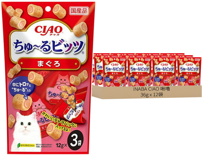 INABA CIAO 啾嚕 迷你肉泥夾心卷, 鮪魚, 36g, 12袋