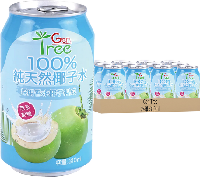 GenTree 金樹 100%純天然椰子水, 310ml, 24罐