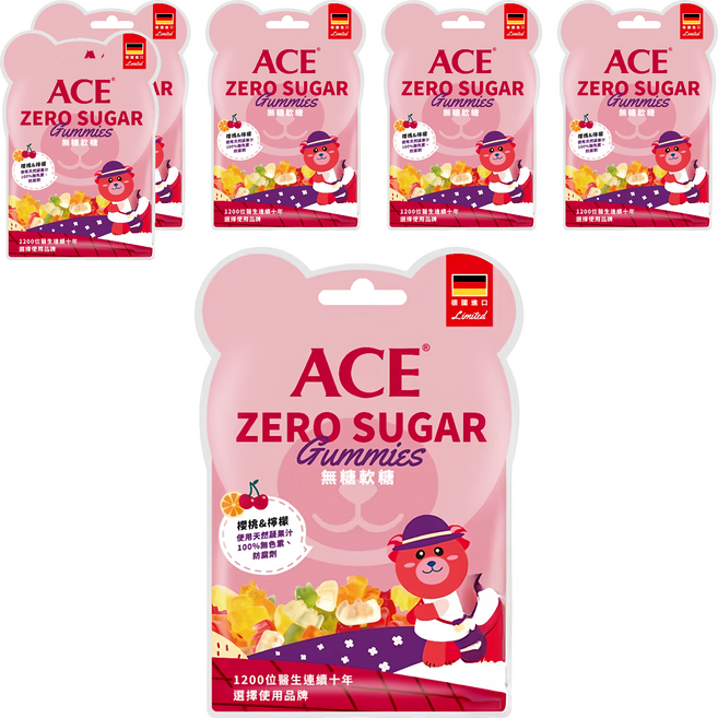 ACE ZERO SUGAR Q 軟糖 櫻桃 + 檸檬, 40g, 6袋