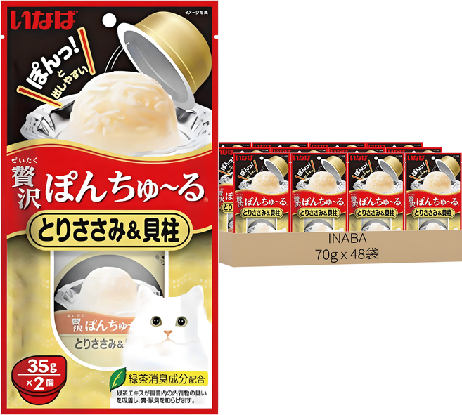 INABA CIAO 啾嚕 豪華果凍杯 2個, 雞肉 + 干貝, 70g, 48袋