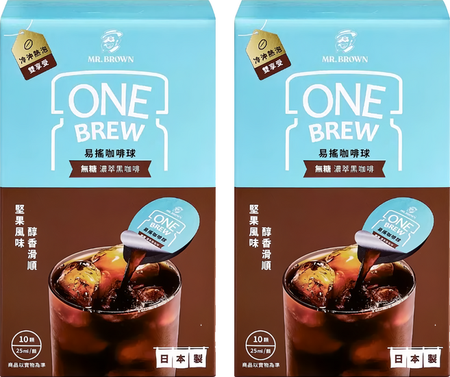 金車 MR.BROWN 伯朗咖啡 ONE BREW 易搖咖啡球 無糖濃萃黑咖啡, 25ml, 10入, 2盒
