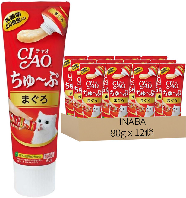 INABA CIAO 啾嚕 乳酸菌肉泥膏, 鮪魚, 80g, 12條
