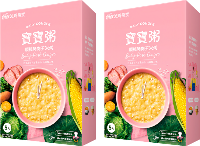 波堤寶寶 寶寶粥 順暢豬肉玉米粥 6個月~2.5歲 5包, 750g, 2盒