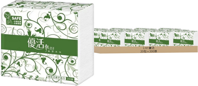 LIVI 優活 抽取式擦手紙, 1入, 20包