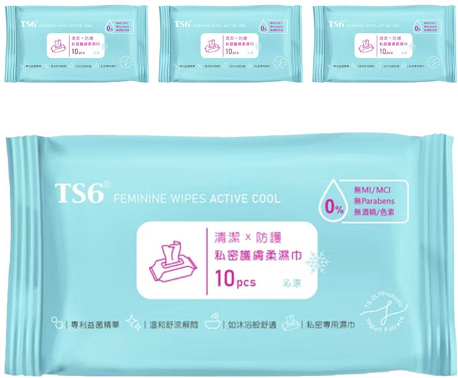 ts6護一生私密護膚柔濕巾(沁涼), 4入, 33g