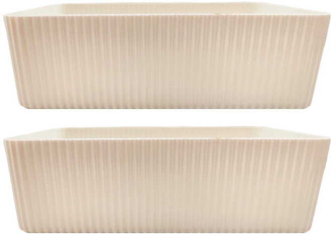 E.dot 日系豎紋收納盒 白色(大號) 20x14x6cm 雜物文具收納盒, 白色, 2個