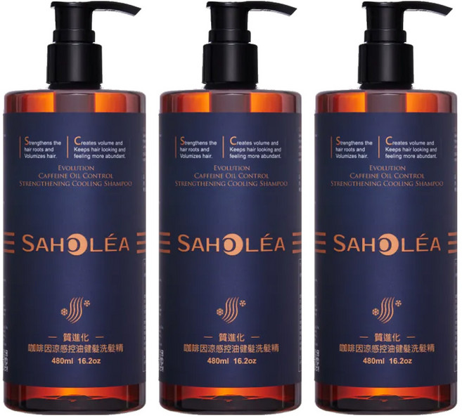 SAHOLEA 森歐黎漾 質進化咖啡因涼感控油健髮洗髮精, 480ml, 3瓶
