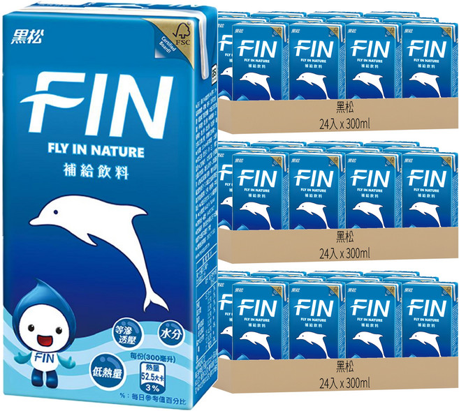 黑松 FIN 補給飲料 補充水分及電解質 等滲透壓設計 低熱量, 300ml, 72入