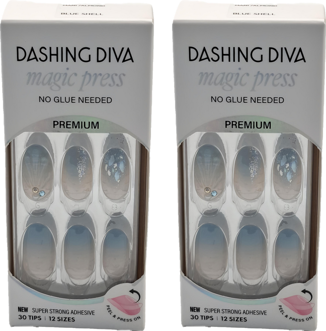 DASHING DIVA 台灣公司貨 頂級璀燦美甲片 30片, 藍色貝殼, 2盒