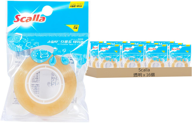 Scalla 多用途膠帶補充包 18mm x 30m, 16個, 透明