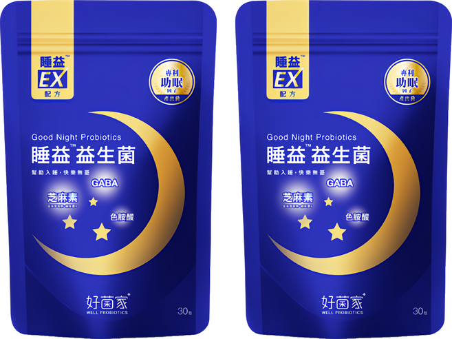 好菌家 睡益益生菌 獨家包埋技術 含六種益生菌 含色胺酸 幫助入睡 粉狀好吸收, 30包, 2g, 2袋
